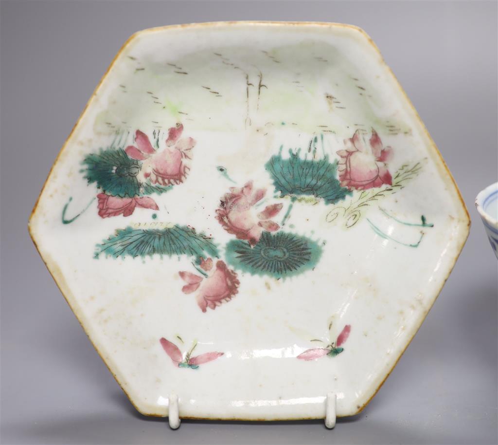 A late 19th century Chinese blue and white porcelain stem cup, decorated throughout with cranes, Qianlong mark to side, 8cm high, 11cm